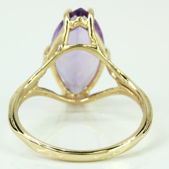 10k Yellow Gold Marquise Amethyst Solitaire Ring - Picture 3 of 4